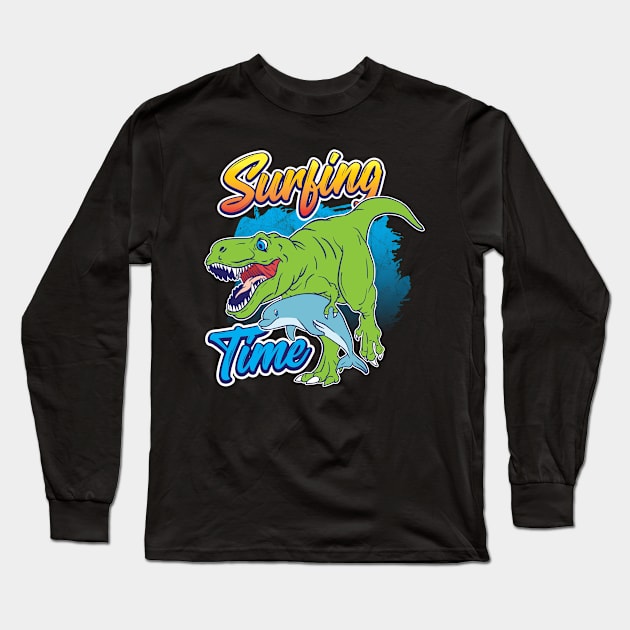 Dino Trex Surfer Time Long Sleeve T-Shirt by HBfunshirts